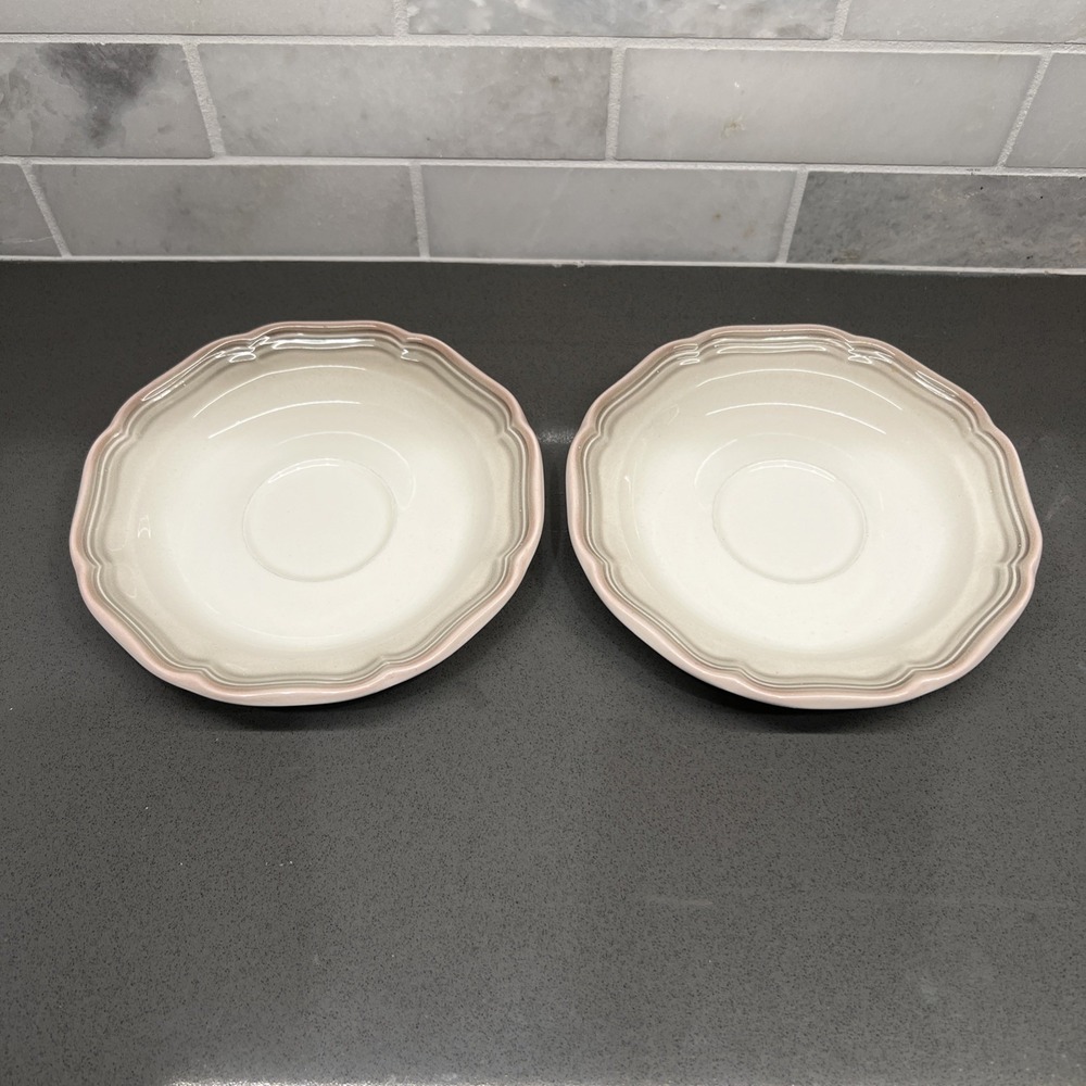 2 Mikasa Plate Country Estate Stoneware Saucer Round Brown Green Border